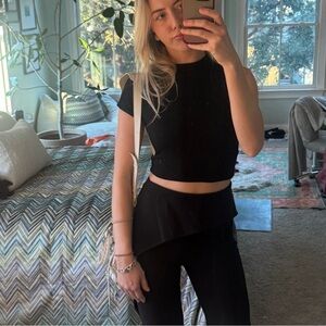 ARE YOU AM I Elegant Black Asymmetrical Crop Top